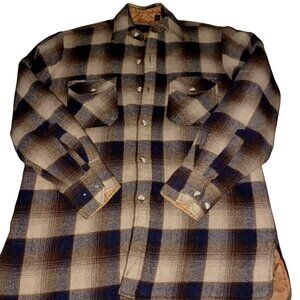Woodland VTG Wool Flannel Shacket Cabincore Shirt Jacket Ombre Blue/Brown Men S